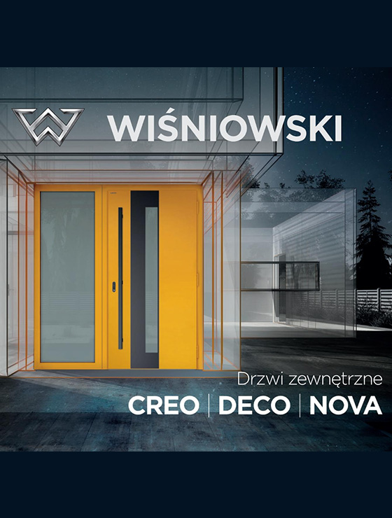 zdjęcie przedstawiające okładkę katalogu firmy wiśniowski, producenta drzwi zewnętrznych creo, deco, nova