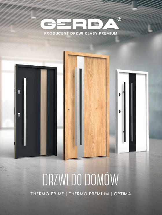 Zdjęcie przedstawiające okładkę katalogu Gerda - producenta drzwi klasy premium. Drzwi do domów, Thermo prime, thermo premium, Optima.